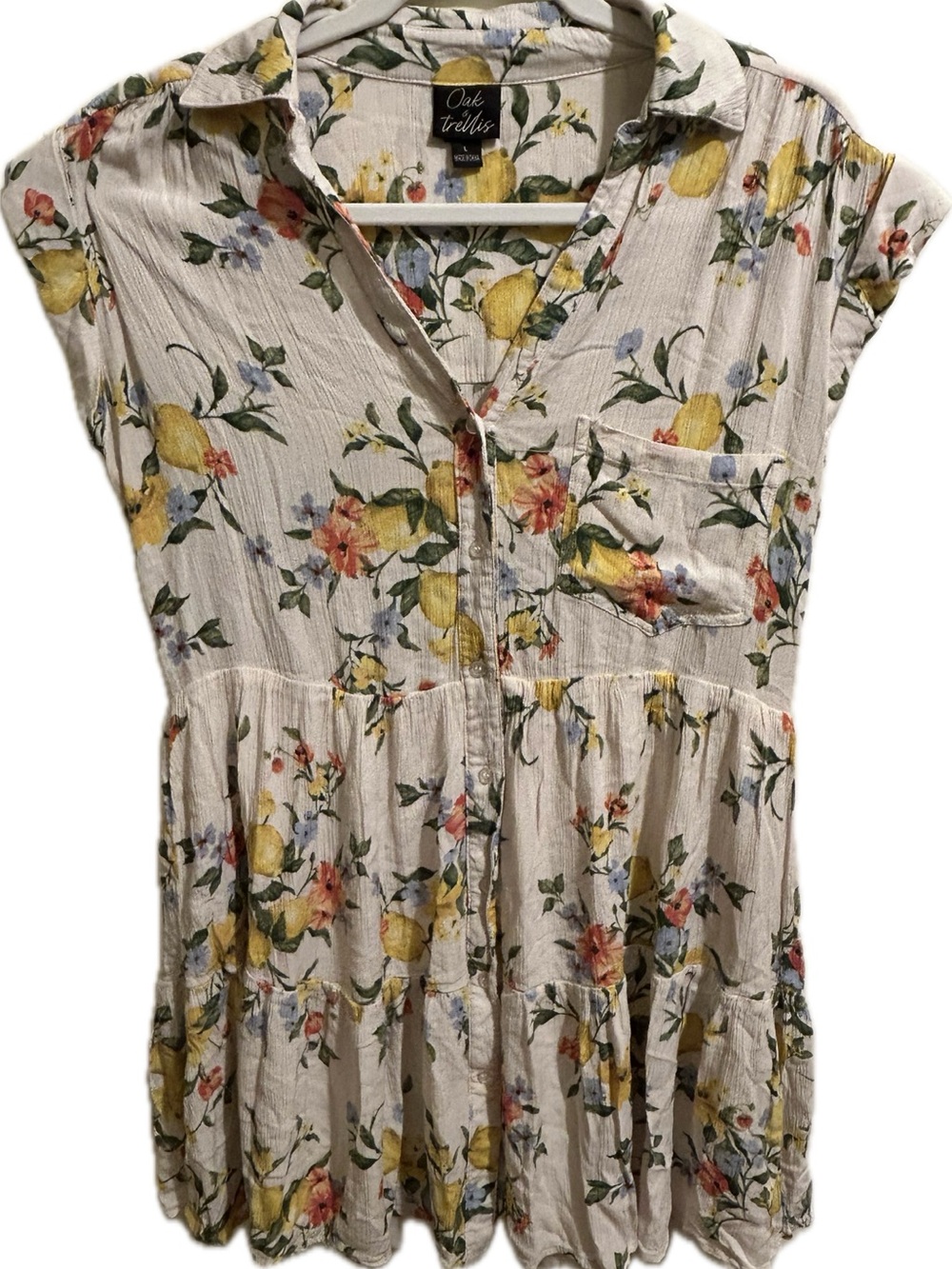 Oak Trellis LG Women's Mini Shirtdress Floral Lemon Print - Button Front